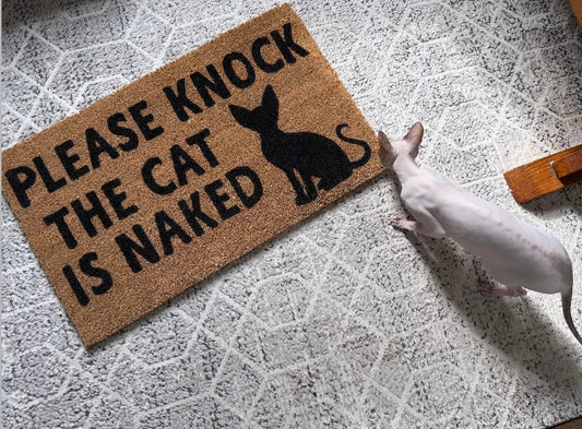 Please Knock the Cat is Naked Doormat